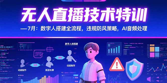 无人直播技术特训-7月:数字人搭建全流程,违规防风策略,AI音频处理-百盟网